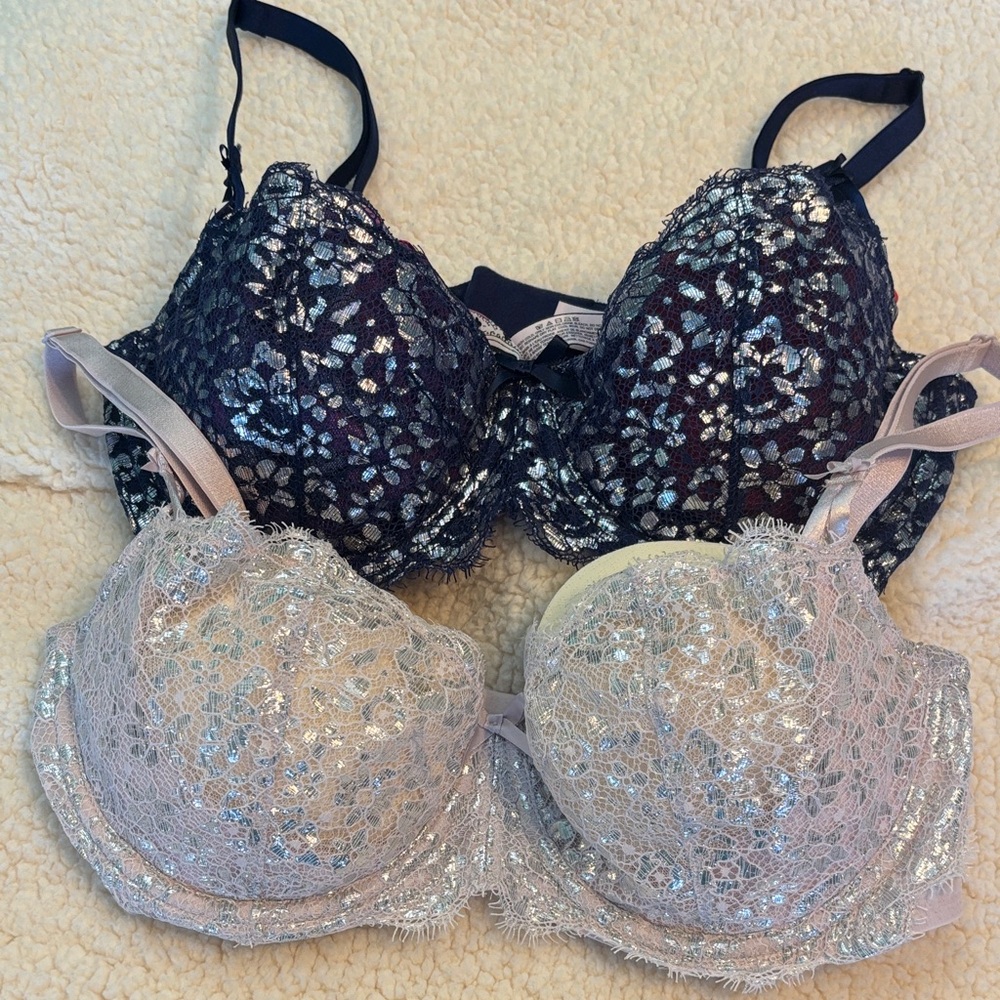 Victoria's Secret Lace Sequin Push-Up Bras in Black and Light Pink